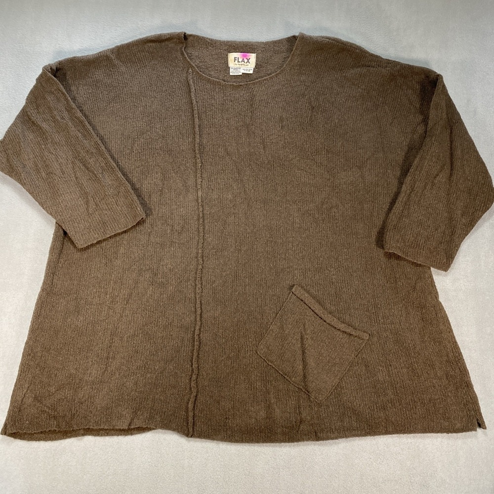 Vintage Flax Angelheart Pullover Sweater Size 2XL Dk Green Merino Wool Lagenlook